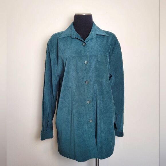 Vintage Classic Elements Stretch Chore Shirt Jacket Faux Suede Green Medium - Picture 1 of 13